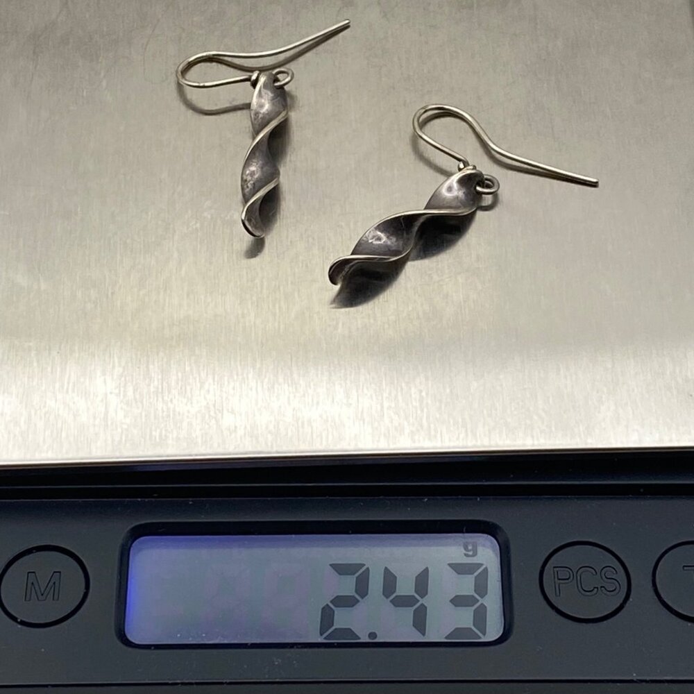 Sterling Silver Twisted Ribbon Dangle Earrings Vintage ROCKy 2.4g 1.5" Estate - Picture 4 of 9
